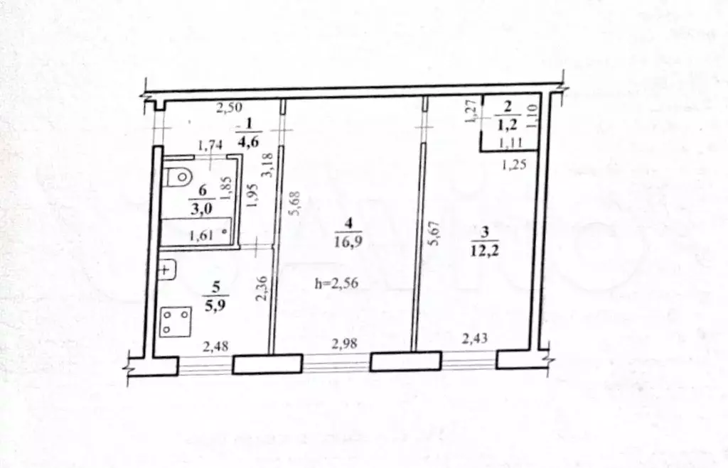 2-к. квартира, 43,8 м, 1/5 эт. - Фото 0