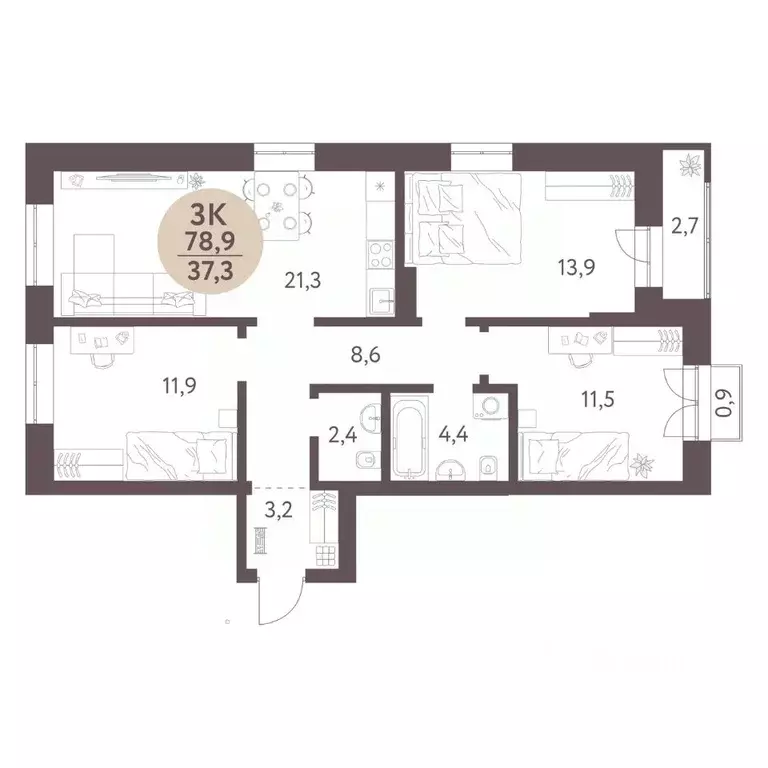 3-к кв. Новосибирская область, Новосибирск  (78.9 м) - Фото 0