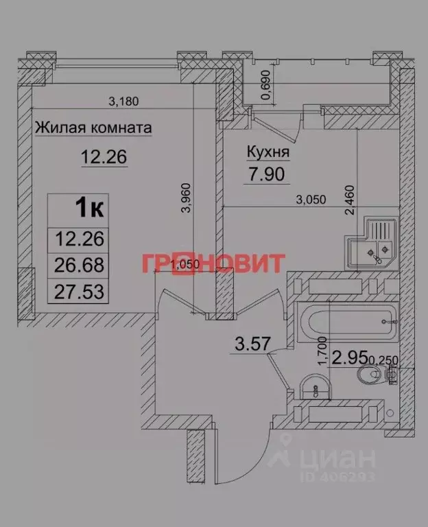 1-к кв. Новосибирская область, Новосибирск Фабричная ул., 65/1 (27.0 ... - Фото 1