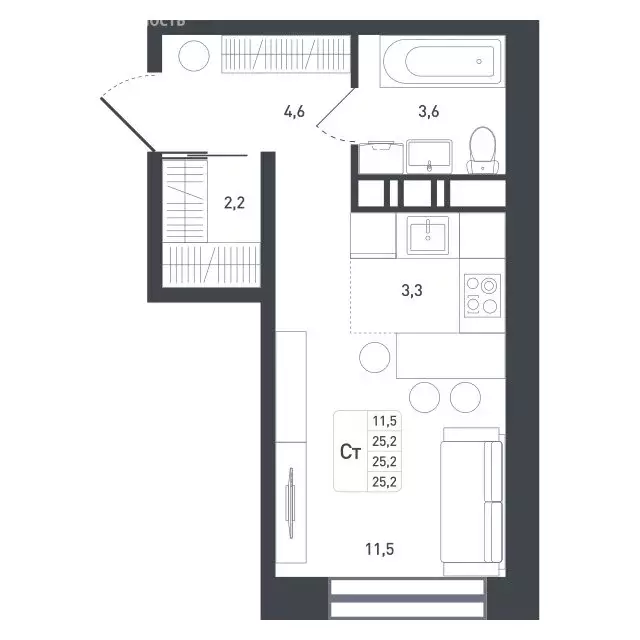 Квартира-студия: Московская область, городской округ Подольск, деревня ... - Фото 0