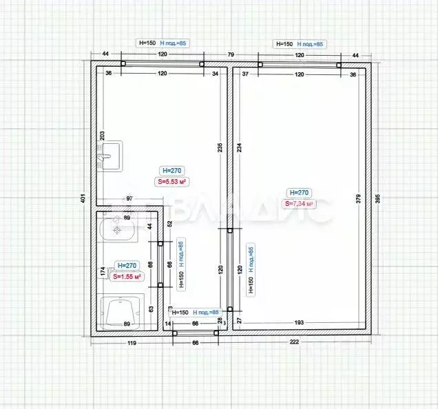 1-к кв. Пензенская область, Пенза ул. Долгорукова, 92 (34.4 м) - Фото 2