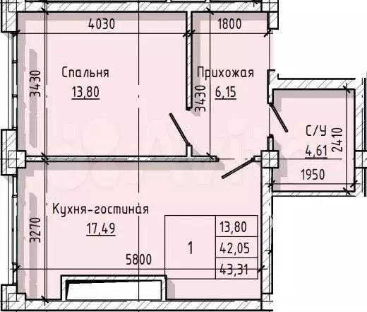 1-к. квартира, 43,3 м, 13/16 эт. - Фото 1