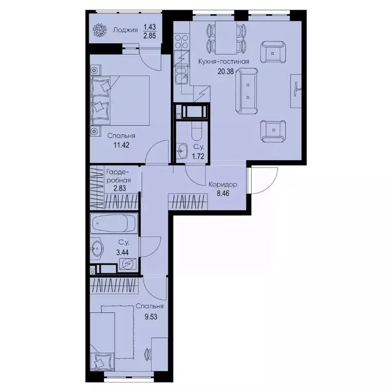 2-к кв. Ленинградская область, Всеволожский район, Заневское городское ... - Фото 1