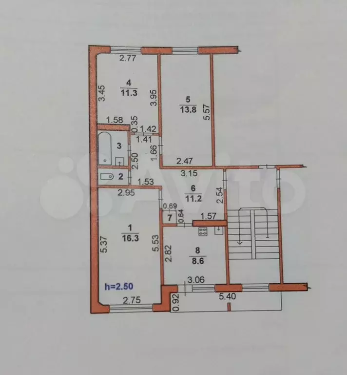 3-к. квартира, 65,4 м, 2/3 эт. - Фото 0