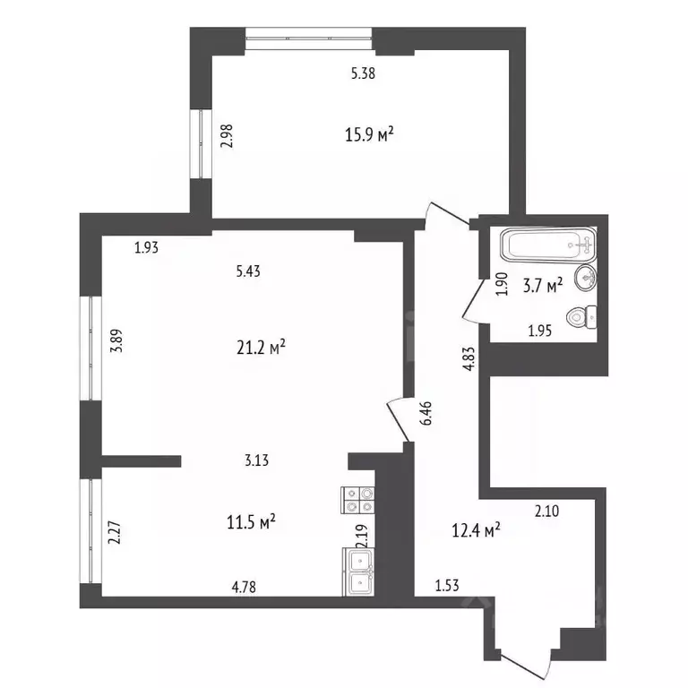 2-к кв. Тюменская область, Тюмень ул. Максима Горького, 68к1 (64.5 м) - Фото 1