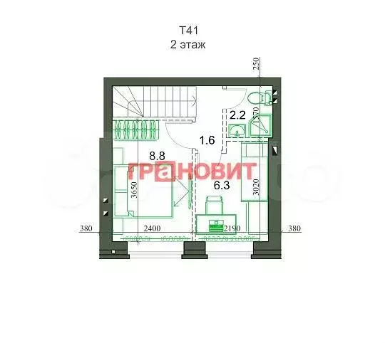 2-к. квартира, 41 м, 2/2 эт. - Фото 1