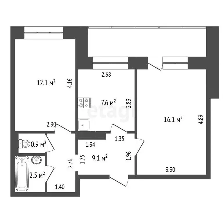 2-комнатная квартира: Лесной, улица Ленина, 122 (48.3 м) - Фото 1