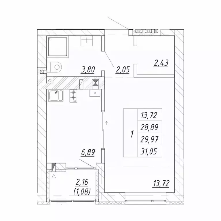 1-к кв. Калининградская область, Зеленоградск  (31.05 м) - Фото 1