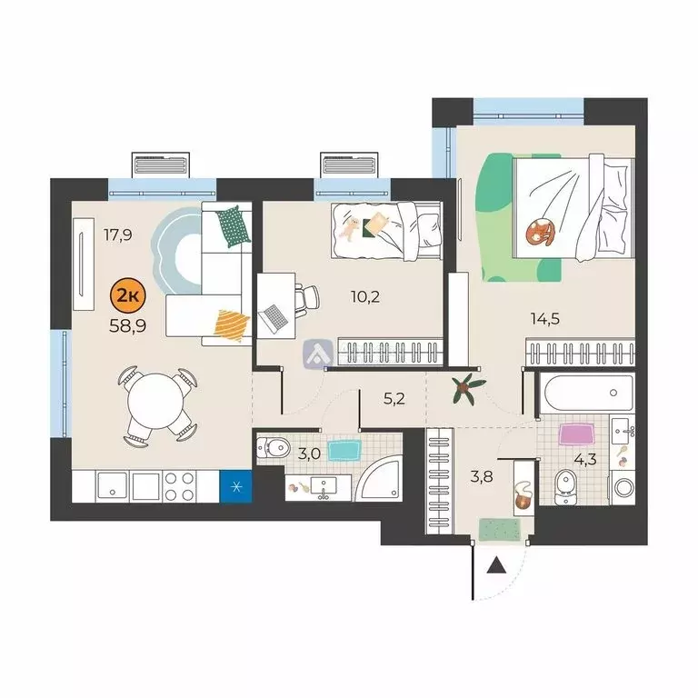 2-комнатная квартира: Тюмень, улица Надежды Шалагиной, 4 (58.6 м) - Фото 1