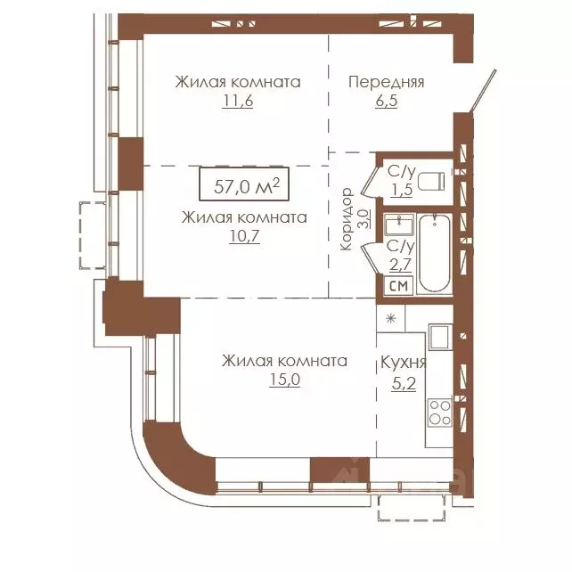 3-к кв. Алтайский край, Барнаул ул. Гущина, 173Б (57.0 м) - Фото 1