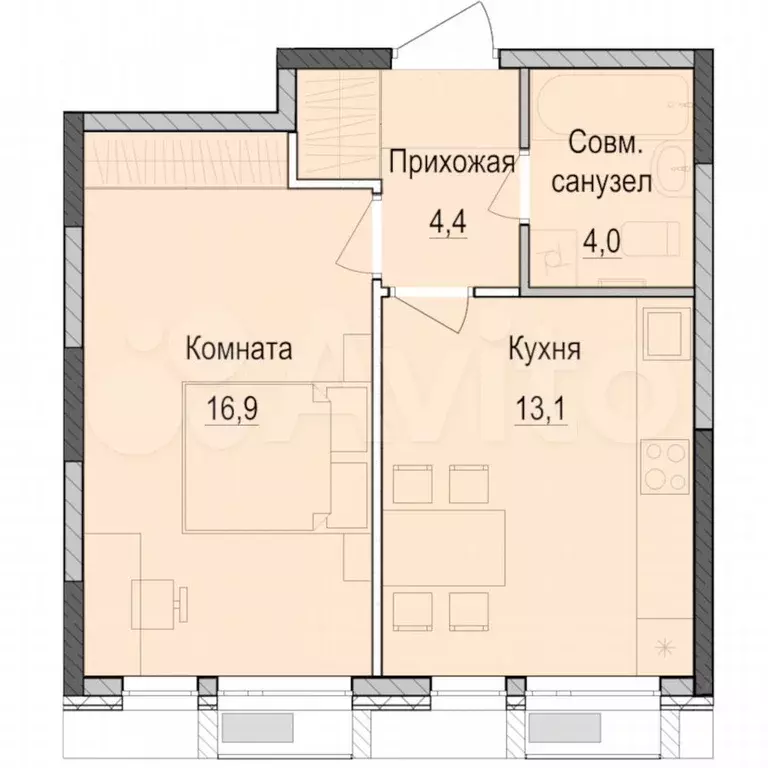 1-к. квартира, 38,2 м, 11/18 эт. - Фото 0