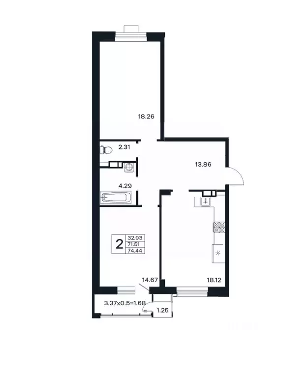 2-к кв. Краснодарский край, Краснодар ул. Шоссе Нефтяников, 26 (74.44 ... - Фото 0