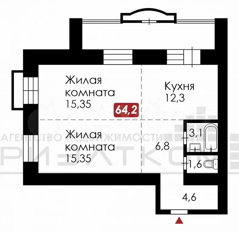 2-к. квартира, 64,2 м, 4/14 эт. - Фото 1