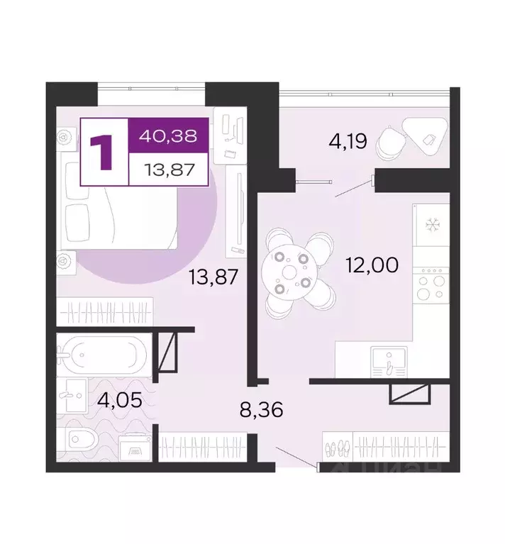1-к кв. Брянская область, Брянск Д-4 жилой комплекс (40.38 м) - Фото 1
