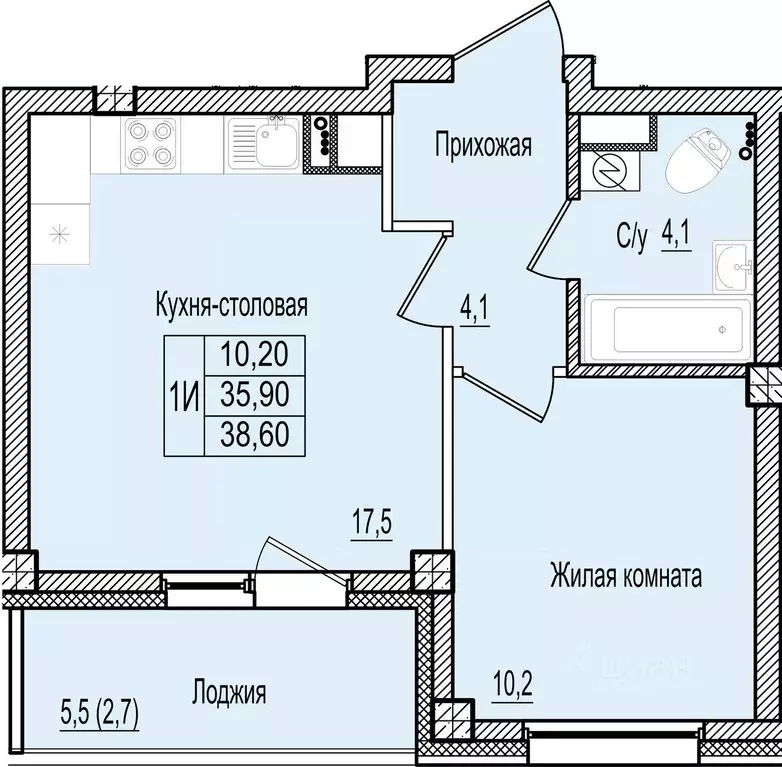 1-к кв. Псковская область, Псков Крестовский жилой комплекс (38.6 м) - Фото 0