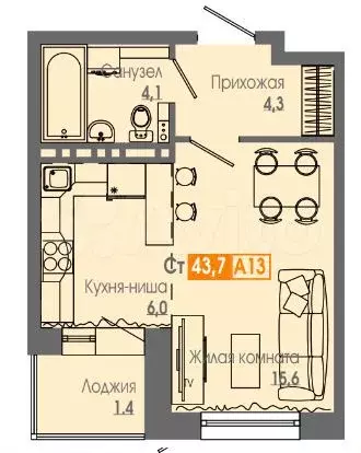 Квартира-студия, 31 м, 13/16 эт. - Фото 0