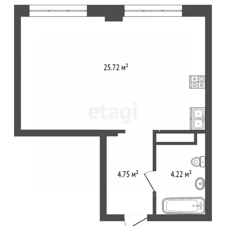 Студия Тюменская область, Тюмень ул. Новоселов, 92 (34.7 м) - Фото 2