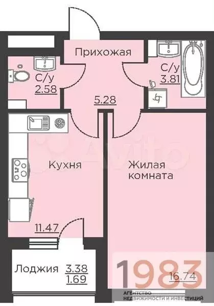1-к. квартира, 41,6 м, 2/18 эт. - Фото 0