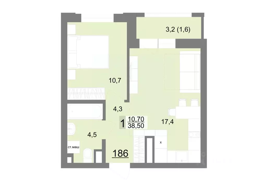 1-к кв. Свердловская область, Екатеринбург ул. Металлургов, 63/3 (38.5 ... - Фото 1