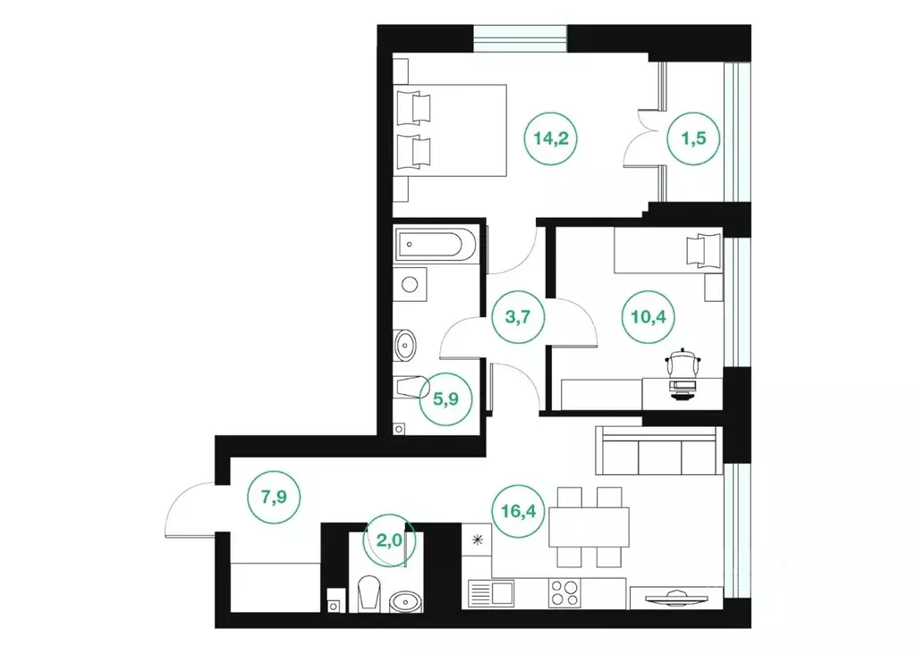 2-к кв. Башкортостан, Уфа ул. Подполковника Недошивина (62.0 м) - Фото 0