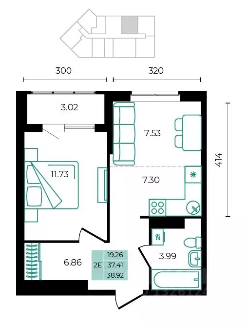 2-к кв. Адыгея, Майкопский район, пос. Тульский ул. Заречная (38.92 м) - Фото 1