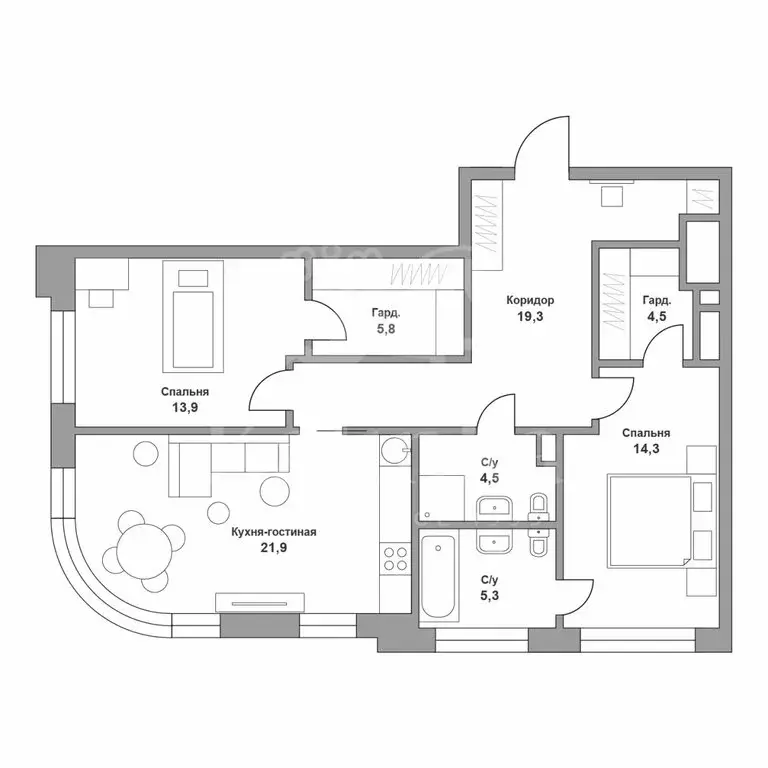 3-комнатная квартира: Москва, улица Василия Ланового, 7с1 (88.5 м) - Фото 1