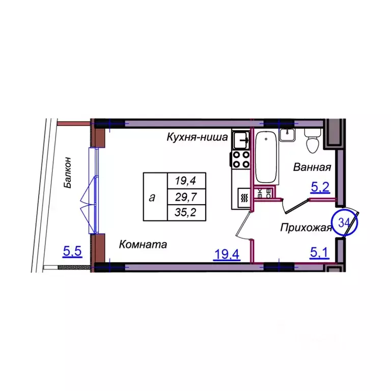 Студия Калининградская область, Светлогорск Балтийская ул. (35.2 м) - Фото 1