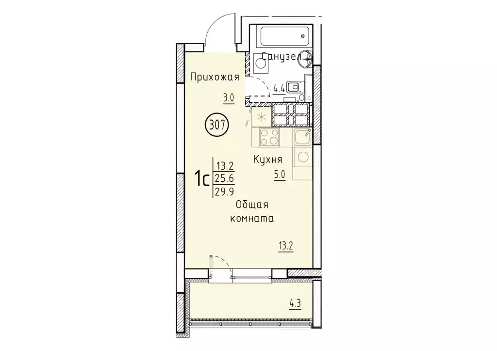 Квартира-студия: Энгельс, ул. Марины Расковой (29.9 м) - Фото 0