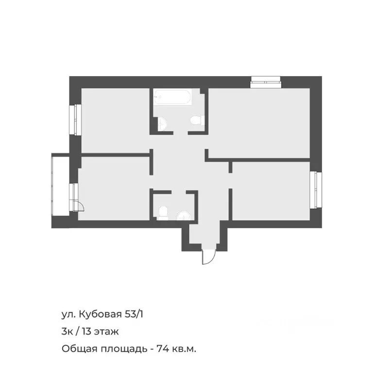 3-к кв. Новосибирская область, Новосибирск Кубовая ул., 53/1 (74.0 м) - Фото 1