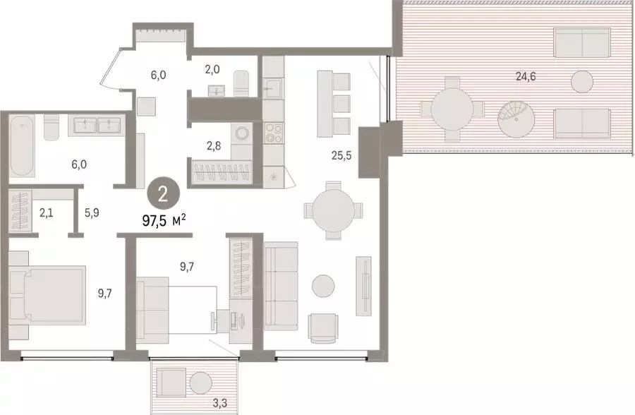 2-комнатная квартира: Тюмень, Причальная улица, 5 (97.49 м) - Фото 2