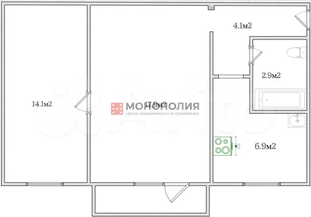 2-к. квартира, 45,9 м, 3/5 эт. - Фото 0