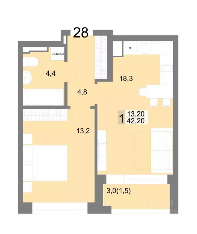 1-к кв. Свердловская область, Екатеринбург ул. Семена Лагоды, 80 (42.2 ... - Фото 1