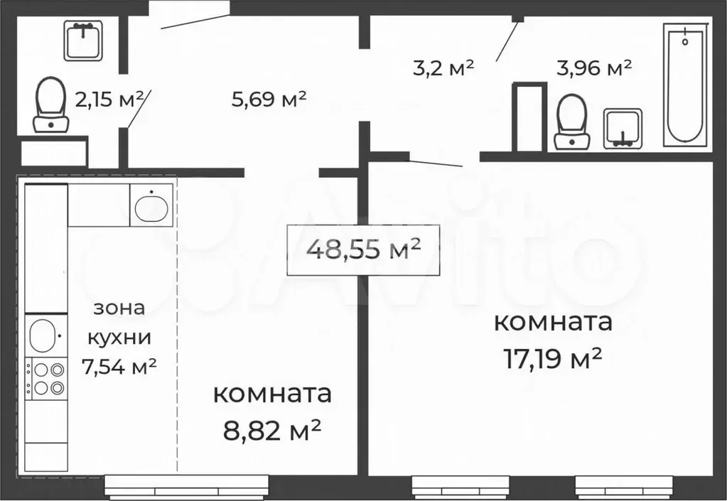 1-к. квартира, 48,6 м, 10/10 эт. - Фото 0
