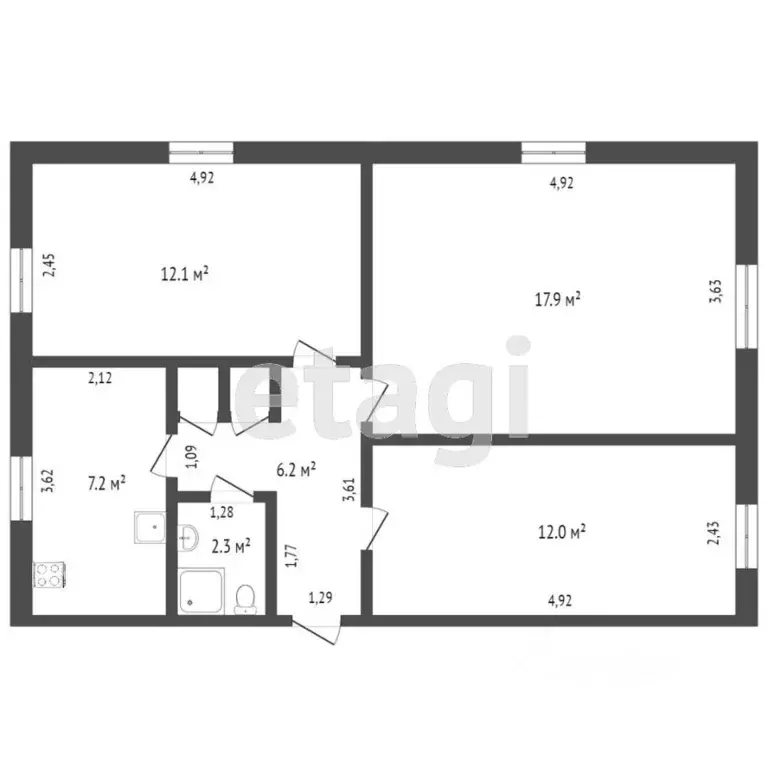 2-к кв. Тверская область, Бежецк ул. Нечаева, 62 (46.5 м) - Фото 1