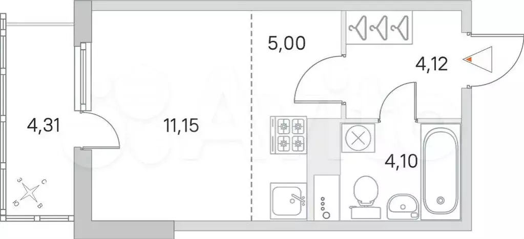 Квартира-студия, 25,7 м, 2/8 эт. - Фото 0