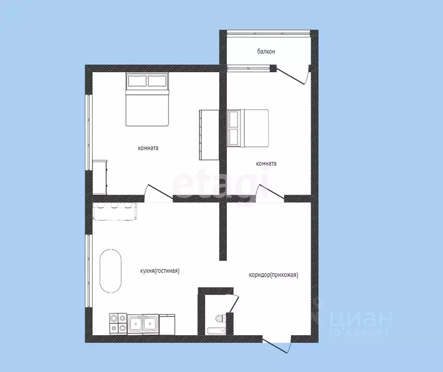 2-к кв. Смоленская область, Ярцево Базарный пер., 4 (49.4 м) - Фото 2