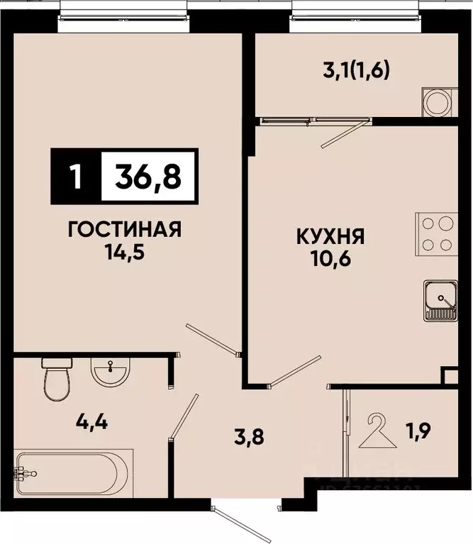 1-к кв. Ставропольский край, Кисловодск Моя Легенда жилой комплекс ... - Фото 1