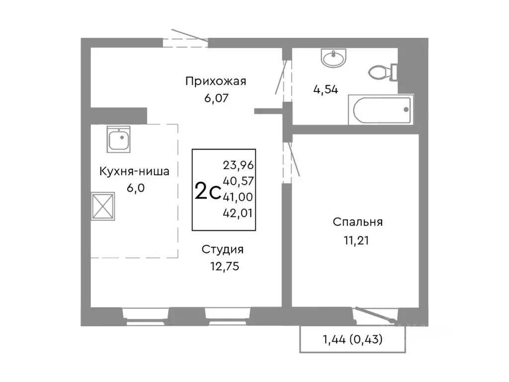 2-к кв. Челябинская область, Челябинск Нефтебазовая ул., 1-13 (41.0 м) - Фото 1