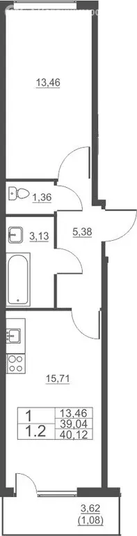 1-комнатная квартира: посёлок Шушары, Московское шоссе, 262к1 (39.2 м) - Фото 1