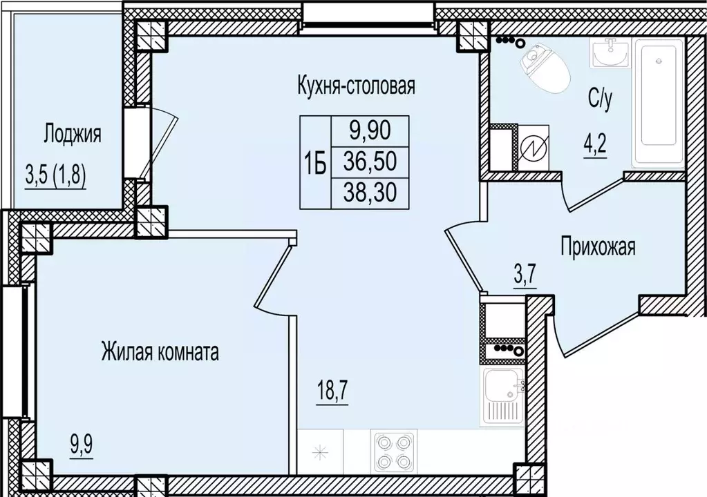 1-к кв. Псковская область, Псков Крестовский жилой комплекс (38.3 м) - Фото 0