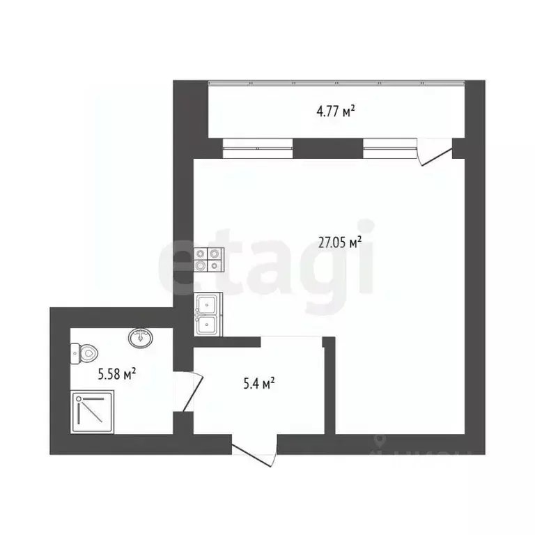 1-к кв. Самарская область, Самара просека 5-я, 129 (42.8 м) - Фото 1