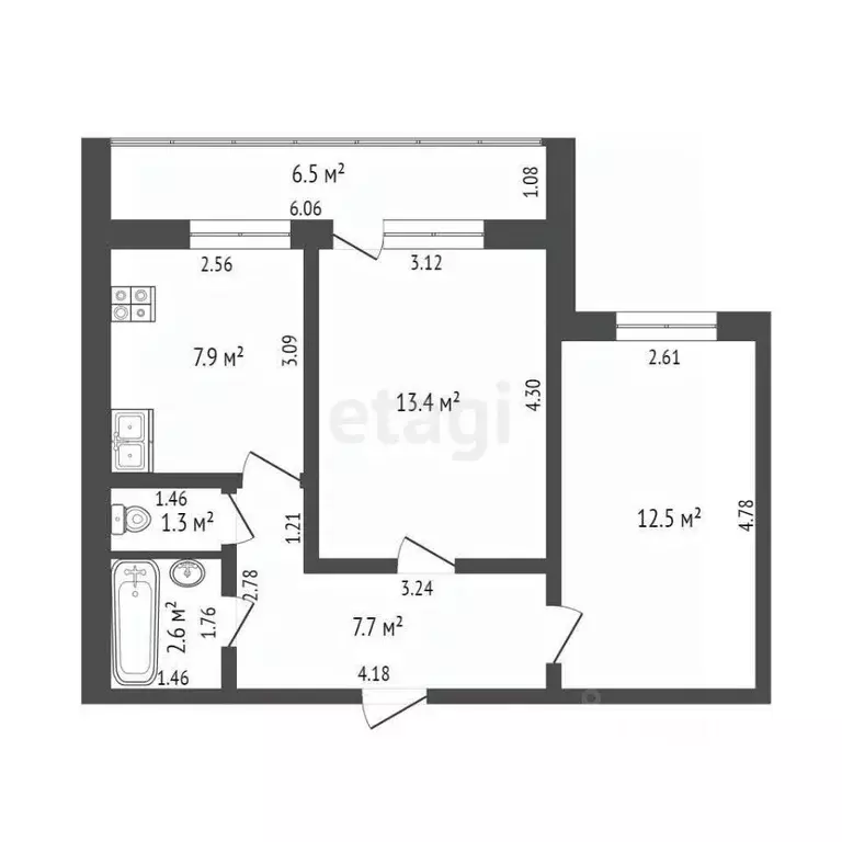 2-к кв. Тюменская область, Тюмень ул. Станислава Карнацевича, 14к1 ... - Фото 2
