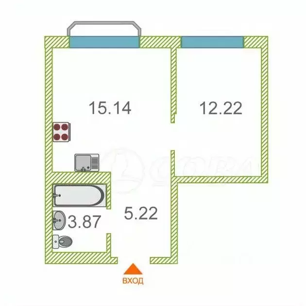 1-к кв. тюменская область, тюмень ул. фармана салманова, 5 (33.0 м) - Фото 1