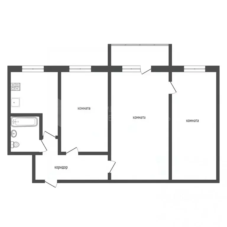 3-к кв. Тюменская область, Тюмень Фабричная ул., 17 (57.3 м) - Фото 2