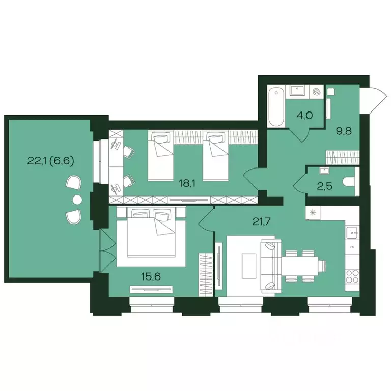 2-к кв. Чувашия, Чебоксары просп. Чебоксарский (78.3 м) - Фото 1