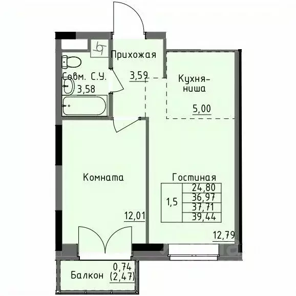 1-к кв. Удмуртия, Ижевск Строитель жилрайон, 4-й мкр,  (37.71 м) - Фото 0