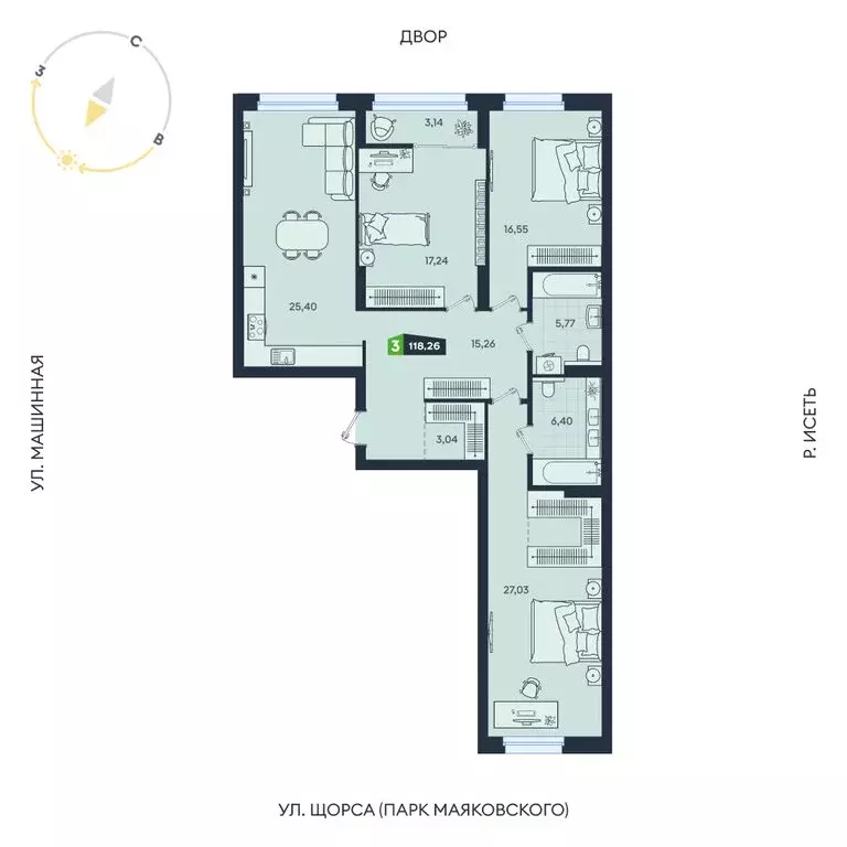 3-комнатная квартира: Екатеринбург, Машинная улица, 1В/4 (118.26 м) - Фото 1