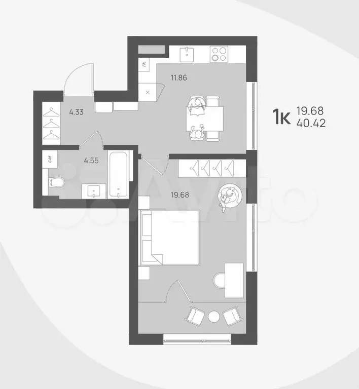 1-к. квартира, 40,4 м, 1/4 эт. - Фото 1