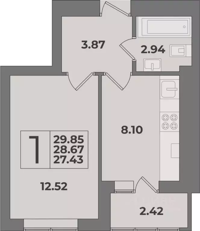 1-к кв. Калининградская область, Калининград Суздальская ул. (29.85 м) - Фото 0