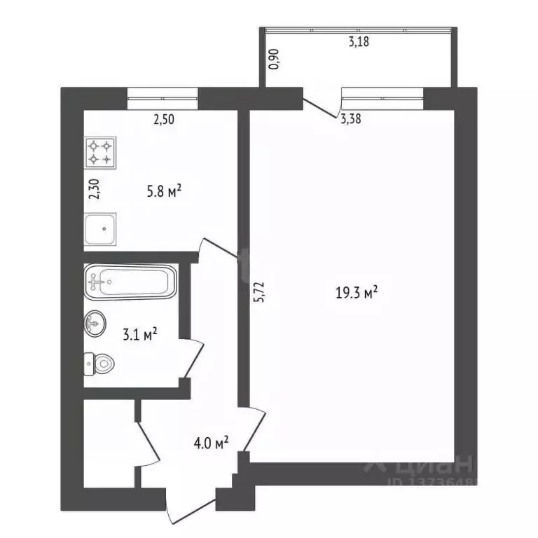 1-к кв. Амурская область, Благовещенск Амурская ул., 181 (32.7 м) - Фото 1